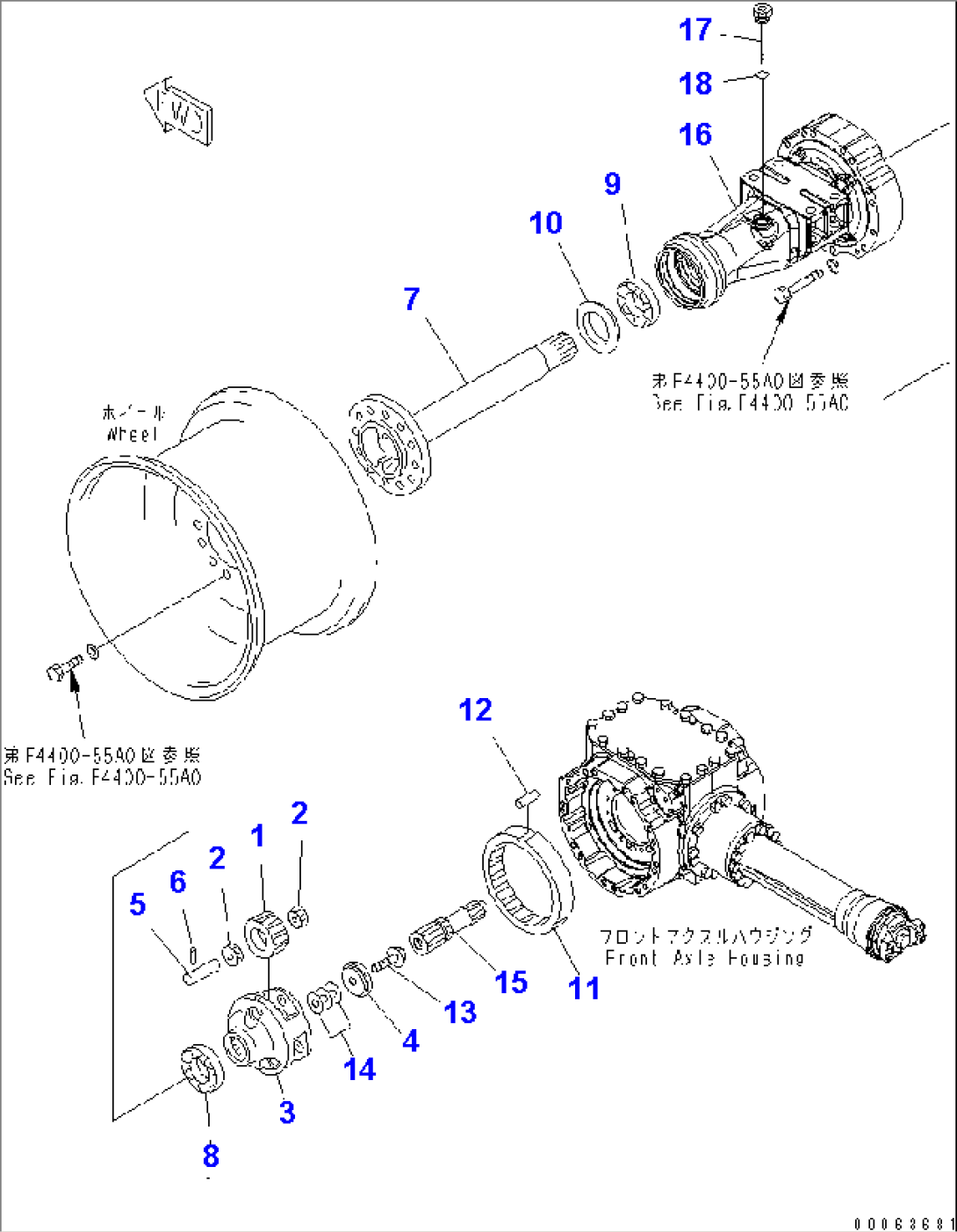 FRONT AXLE (FINAL DRIVE AND HOUSING¤ L.H.)(#70001-)