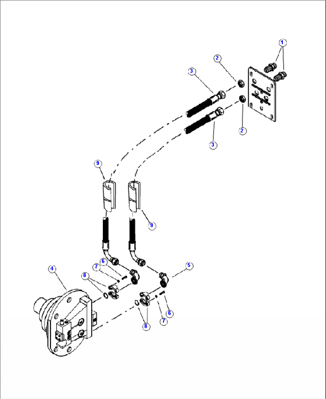 P2006-01A0 CONTINUOUS ROTATION TRACK DRIVE PRESSURE LINES PIPING BULKHEAD TO L.H. TRAVEL MOTOR
