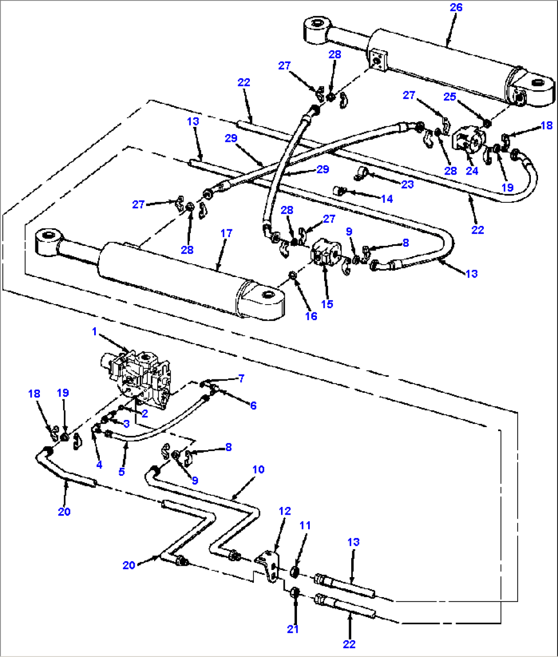 HYDRAULIC PIPING STEERING CONTROL VALVE TO CHECK VALVES AND STEERING CYLINDERS