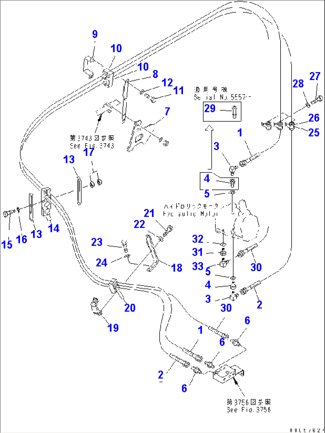 4WD HYDRAULIC PIPING (MOTOR COOLING LINE) (2/4) (R.H. MOTOR LINE) (WITH OIL LEVEL SENSOR)