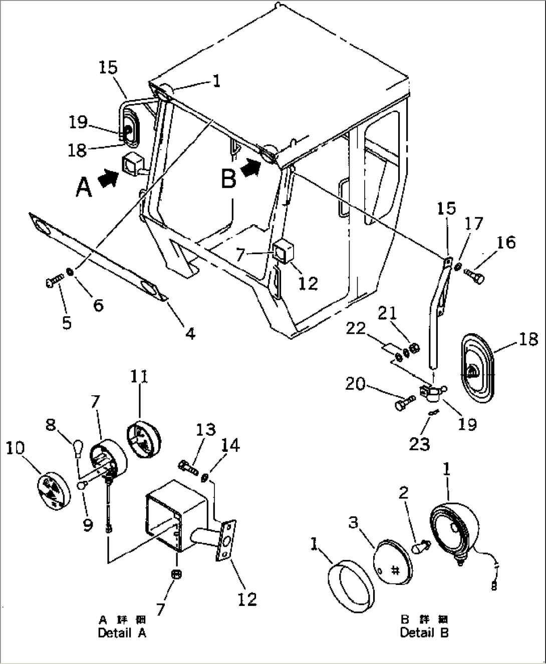 LAMP AND REAR VIEW MIRROR (FOR B-TYPE CAB) (EXCEPT JAPAN)