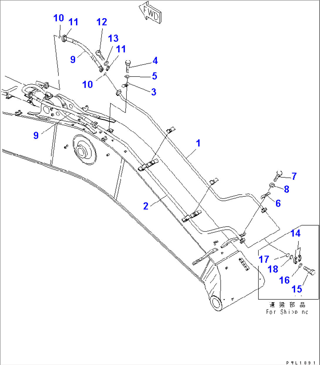 BOOM (7.6M) (ARM CYLINDER LINE)(#11064-)