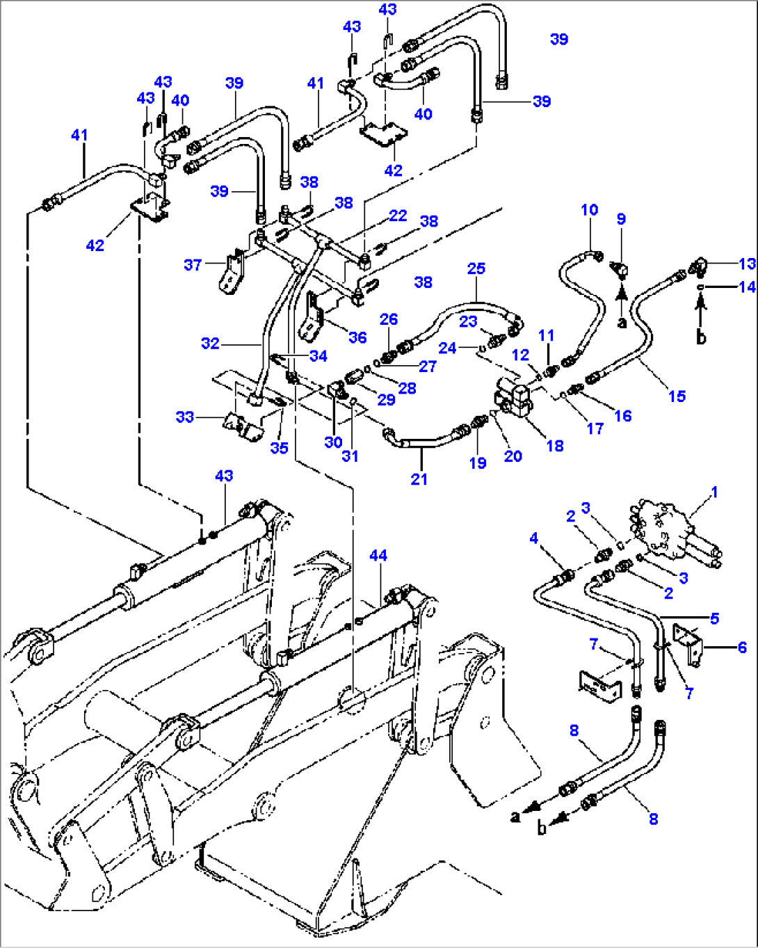 HYDRAULIC PIPING CONTROL VALVE TO DUMP CYLINDER - MACHINES WITH PARALLEL TOOL CARRIER