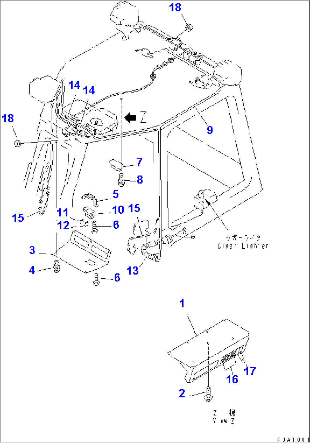 CAB (ROOM LAMP AND WIRING HARNESS) (COLD WEATHER (B) SPEC.)(#65275-)