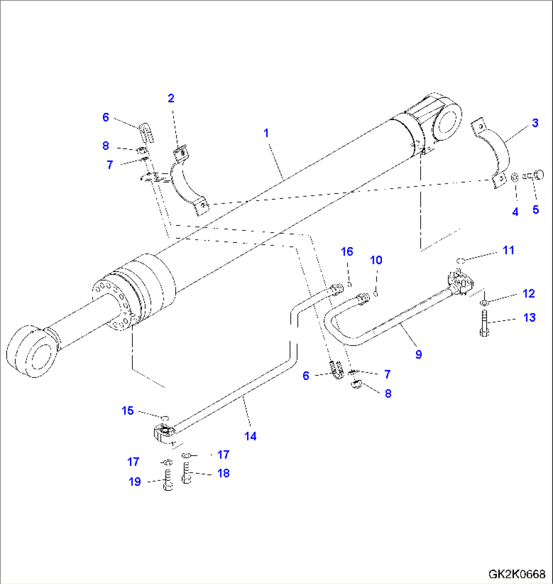 BOOM CYLINDER, LHS (WITHOUT SAFETY VALVE) (ONE-PIECE-BOOM)