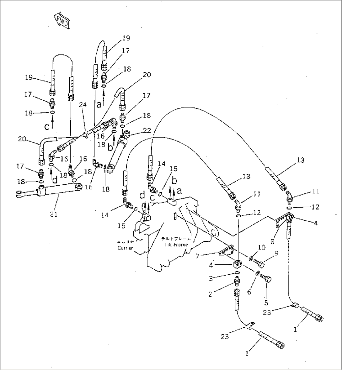 SIDE SHIFT¤ PITCH AND ANGLE SNOW PLOW (ANGLE CYLINDER LINE) (WITH POWER TILT)(#30001-)