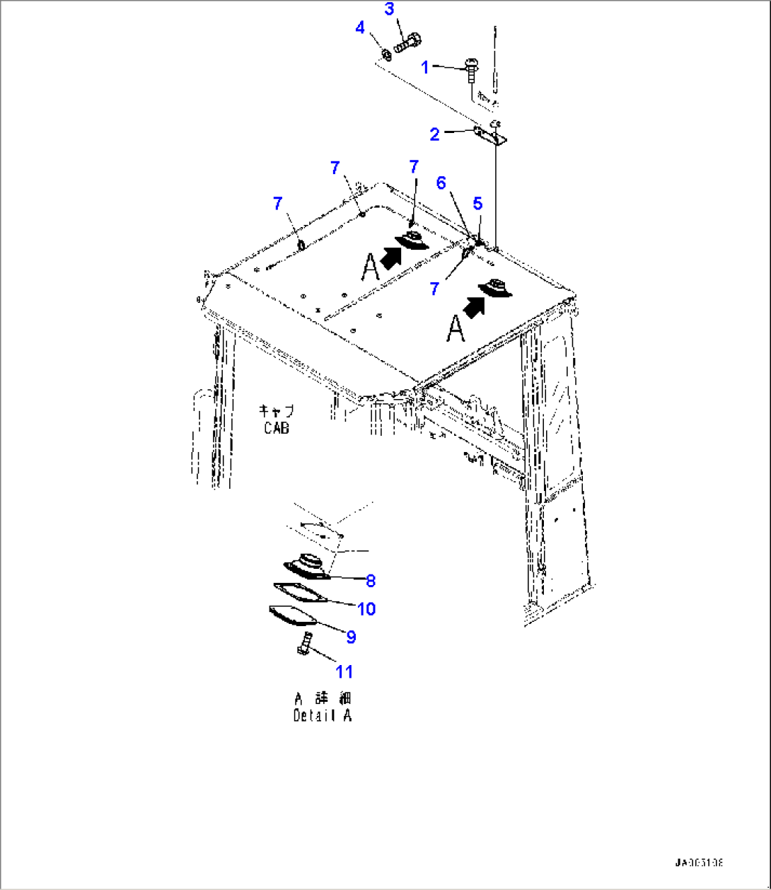 ROPS Cab and Floor Frame Group, Rubber Antenna Mounting (#75234-)