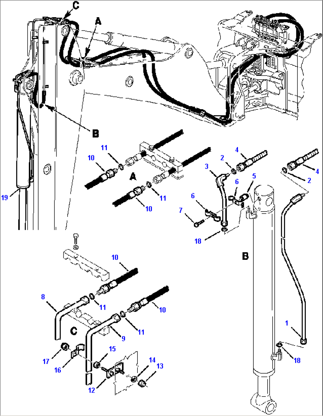 FIG. H6770-01A0 BACKHOE HYDRAULIC PIPING - TELESCOPIC ARM BUCKET CYLINDER