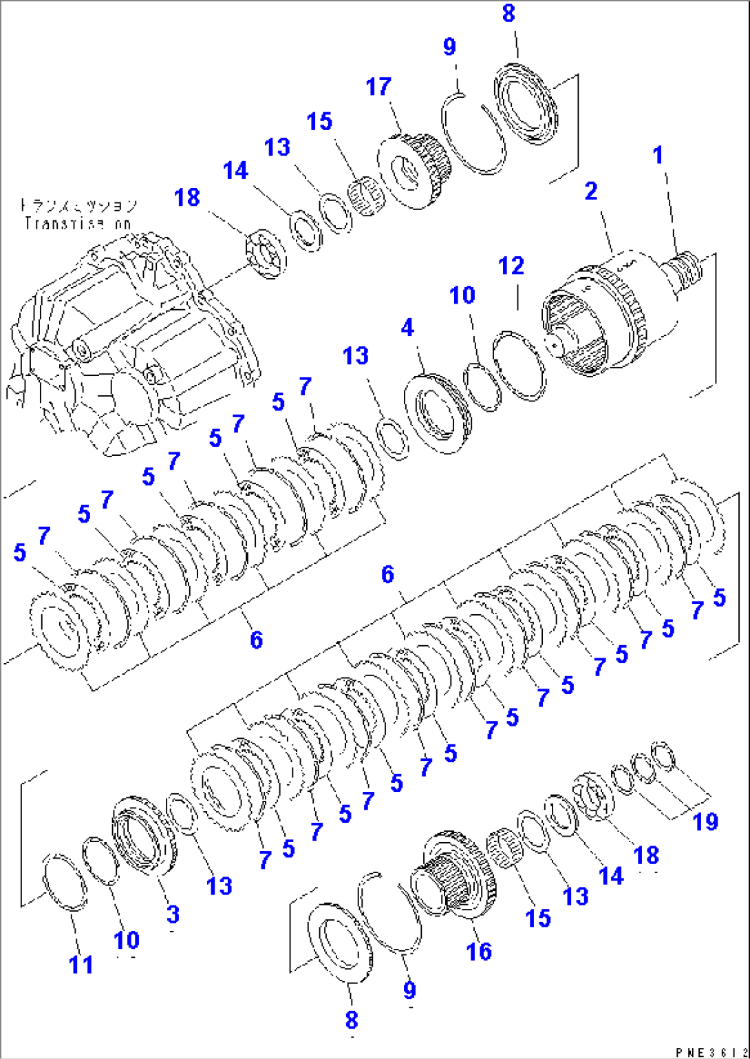 TRANSMISSION (REVERSE AND 1ST CLUTCH) (FOR 4-SPEED)