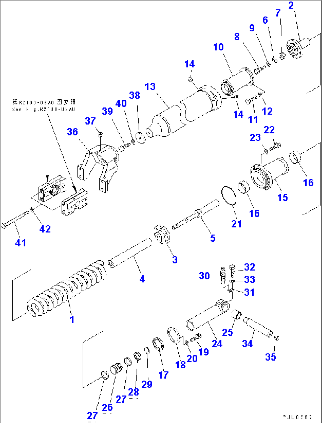 TRACK FRAME (RECOIL SPRING AND CYLINDER) (L.H.) (LONG TRACK)(#70001-76459)