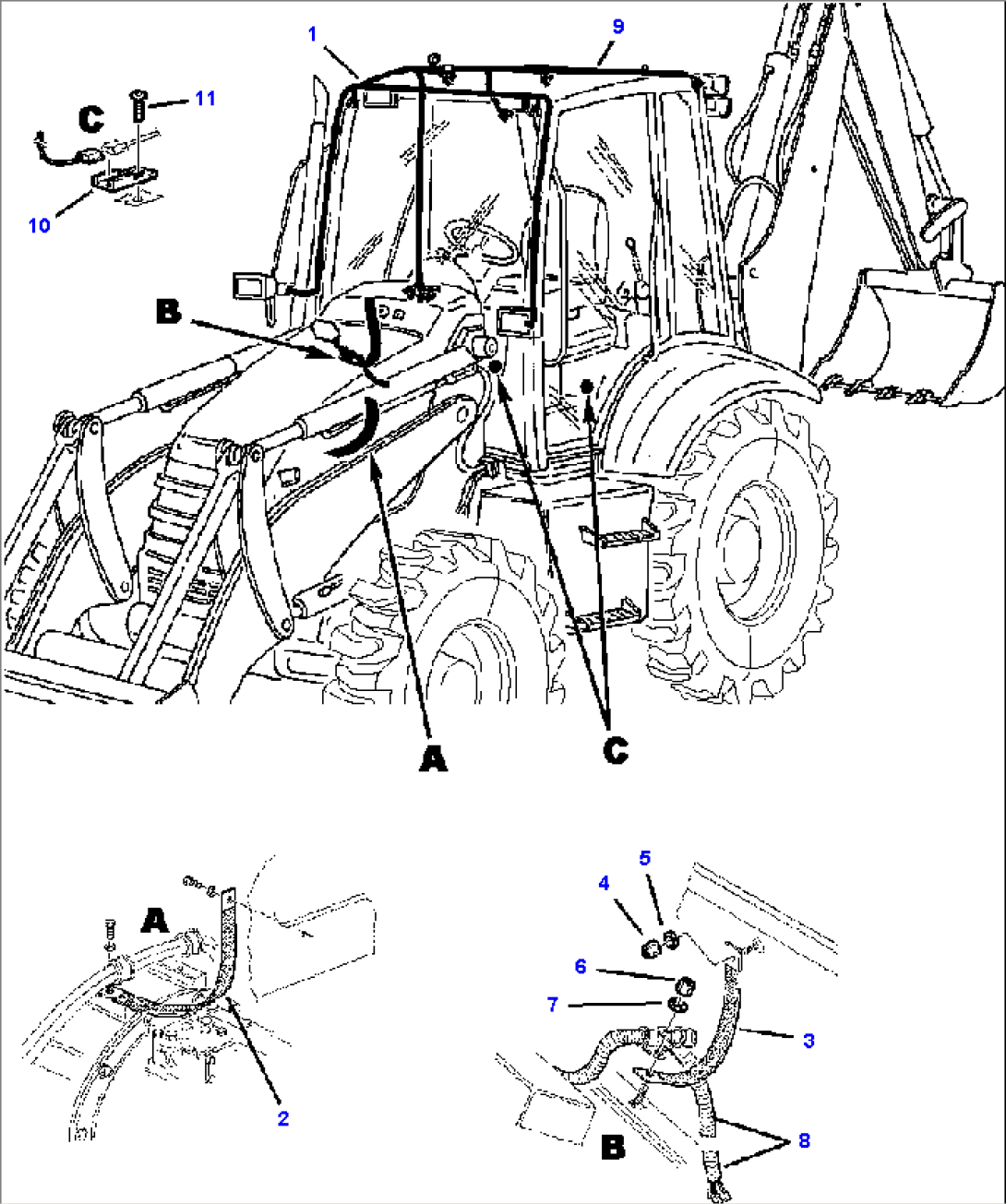 FIG. E1501-02A0 ELECTRICAL SYSTEM - CAB/CANOPY WIRING AND GROUND STRAPS