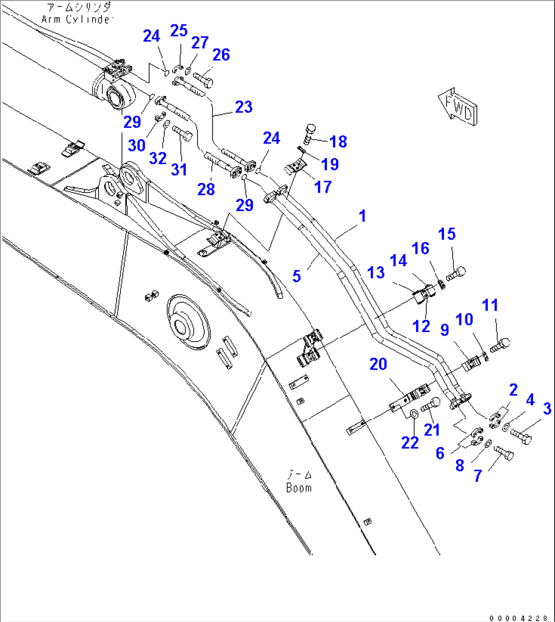 BOOM (5.7M) (ARM CYLINDER LINE) (YELLOW)