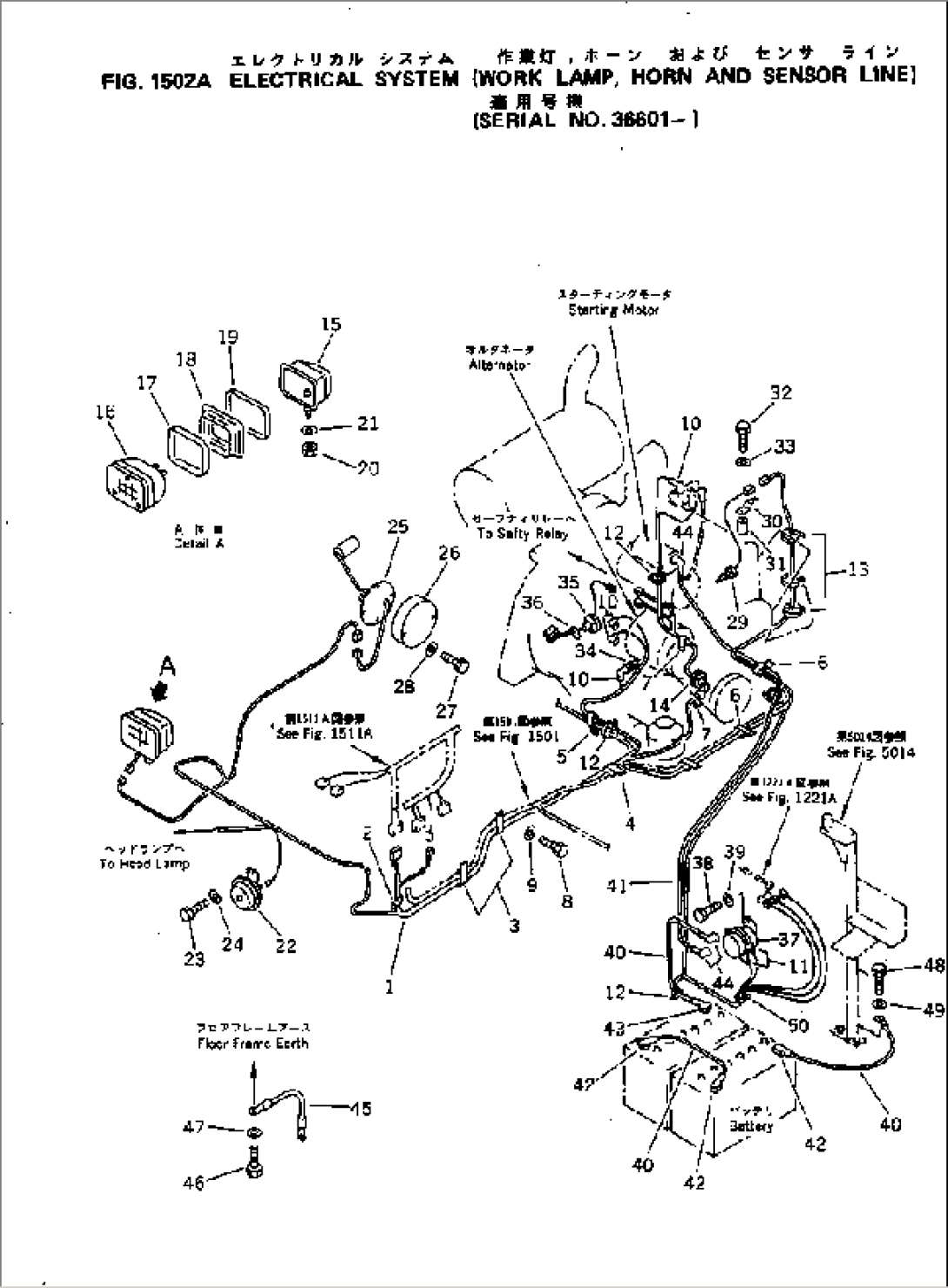 ELECTRICAL SYSTEM (WORK LAMP¤ HORN AND SENSOR LINE)(#36601-)