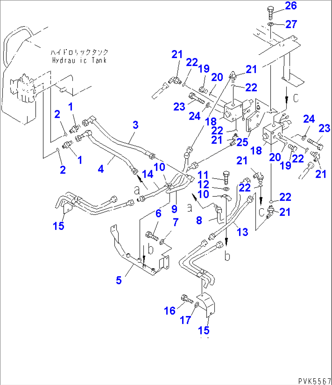 HYDRAULIC PIPING (TILT CYLINDER LINE) (CHASSIS SIDE) (FOR SINGLE LEVER)(#78604-80227)