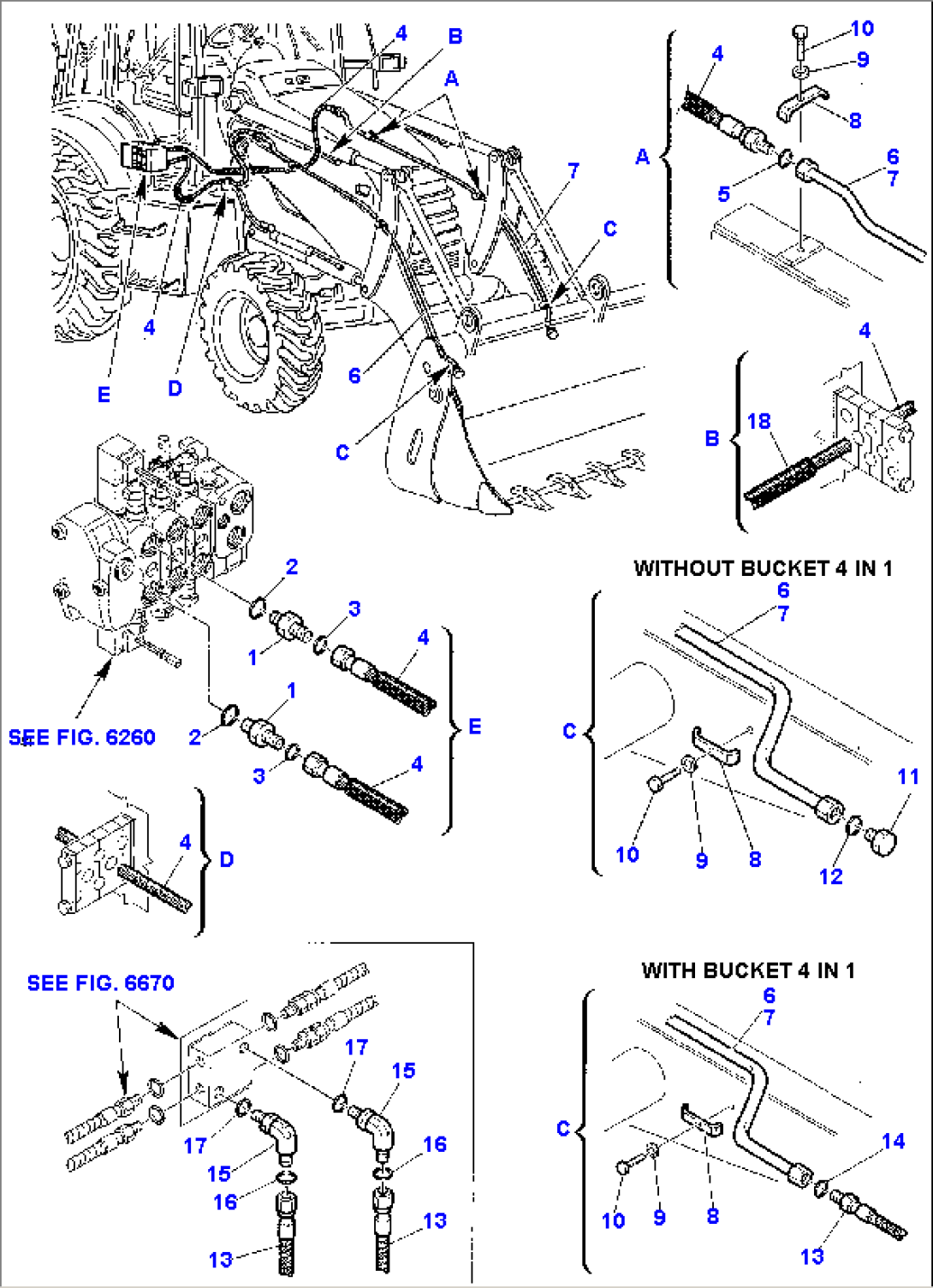 HYDRAULIC PIPING (BUCKET - 4 IN 1 CYLINDER LINE) (1/2)