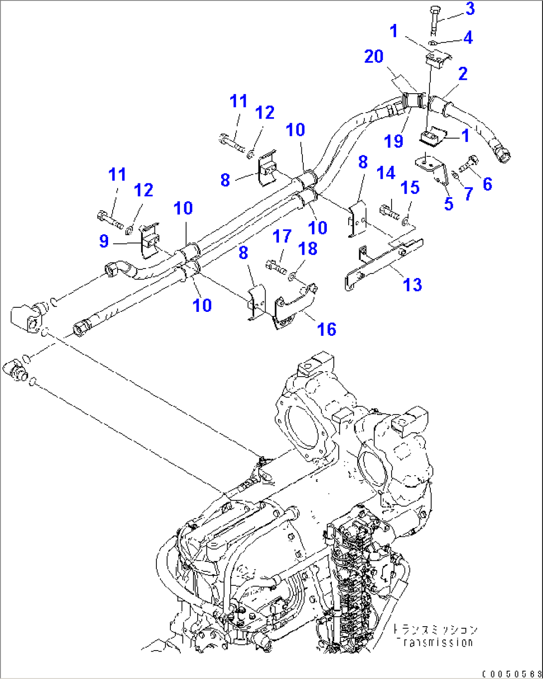 TORQUE CONVERTER AND TRANSMISSION (TORQUE CONVERTER COOLING LINE MOUTING PARTS)