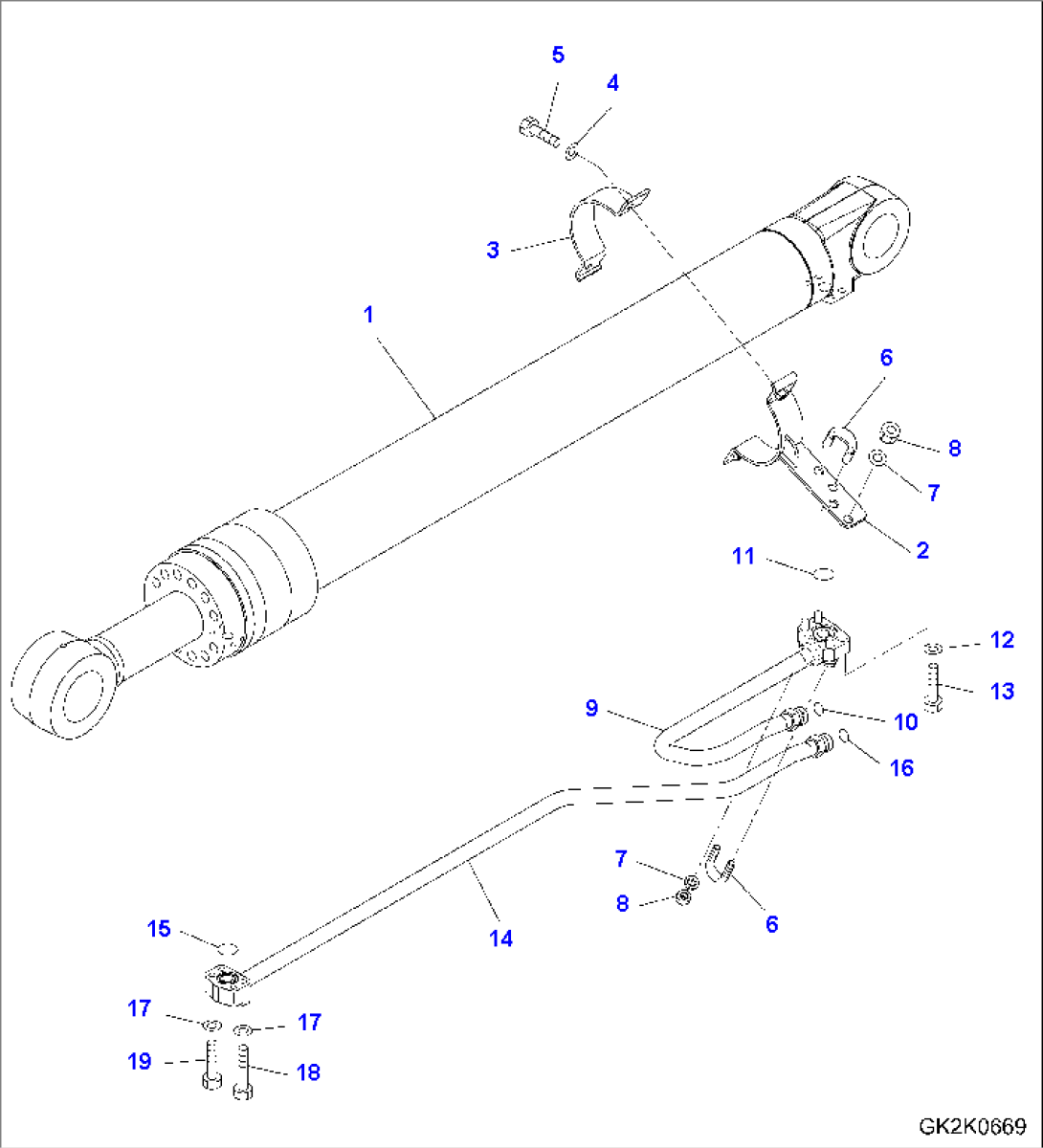 BOOM CYLINDER, RHS (WITHOUT SAFETY VALVE) (ONE-PIECE-BOOM)