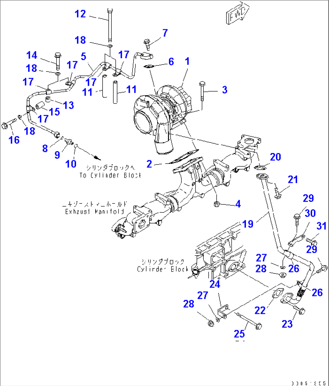 TURBOCHARGER MOUNTING AND LUBRICATING OIL PIPING(#560347-)