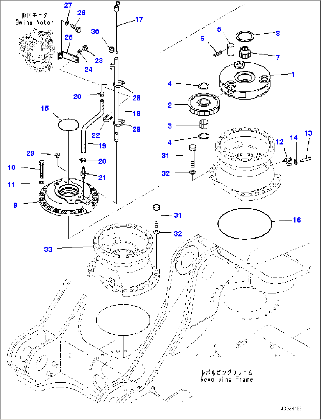 Swing Machinery and Motor, 1st Carrier and Gauge Support, Rear (#70001-)