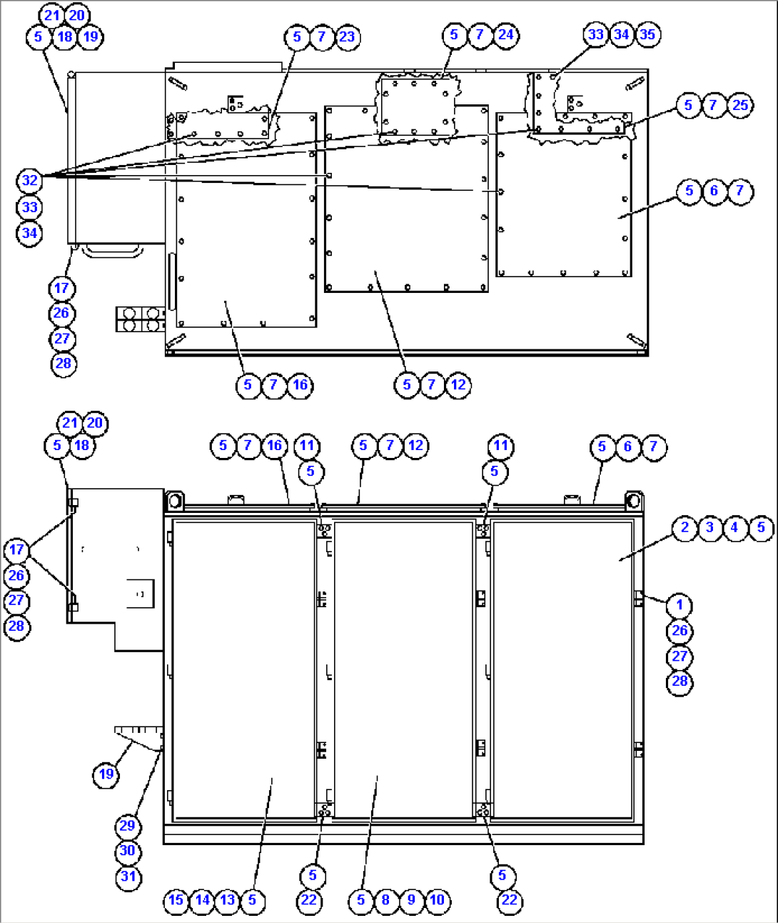CONTROL CABINET (FRONT & TOP VIEW)