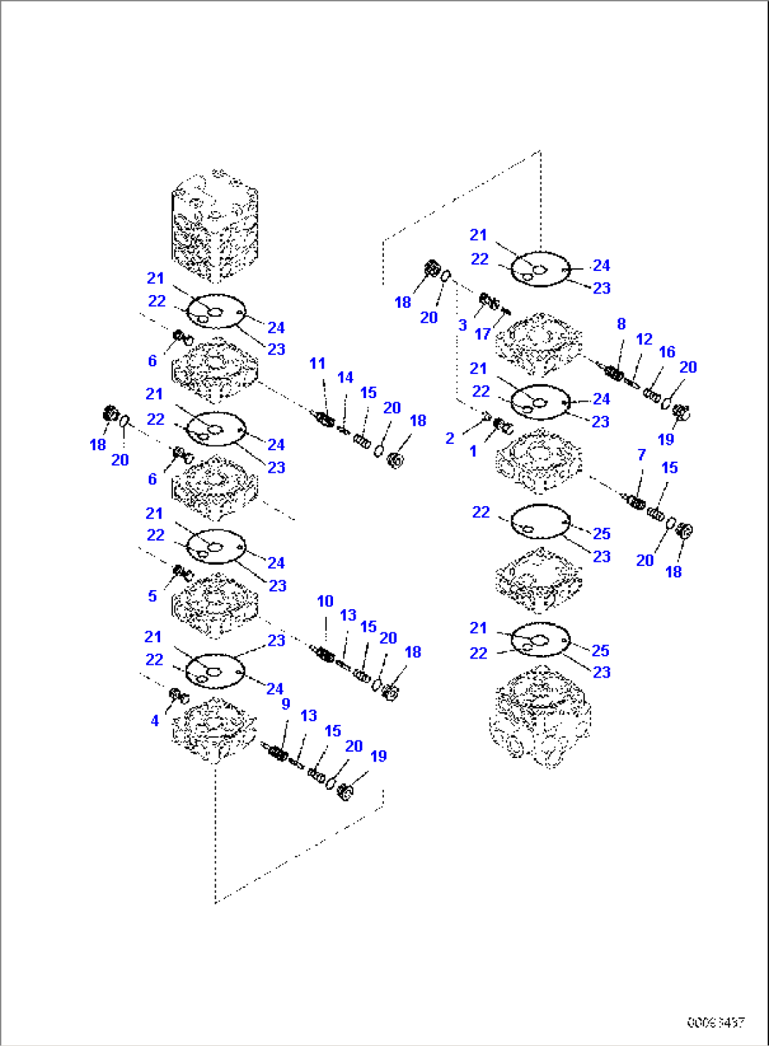 MAIN CONTROL VALVE, FOR MACHINE WITH 2-PIECE BOOM, 2 ATTACHMENT, INNER PARTS (3/15)