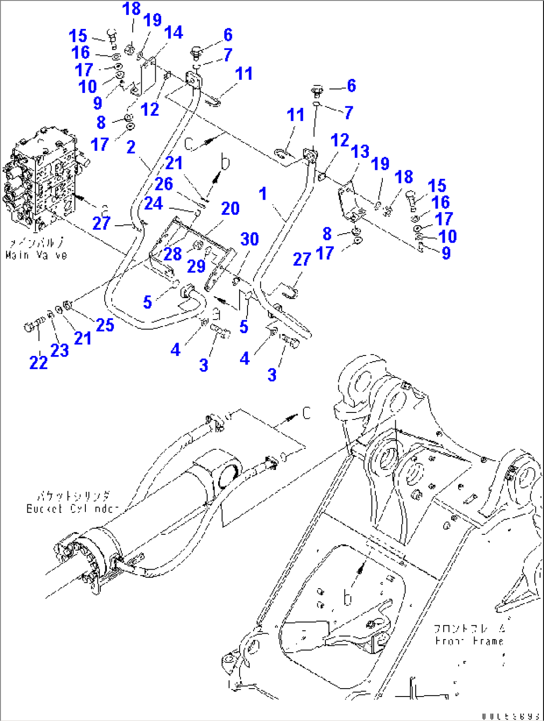 HYDRAULIC PIPING (DUMP CYLINDER LINE) (FOR 3-SPOOL VALVE)(#85001-)