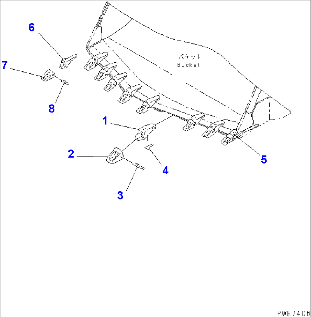 TOOTH (HORIZONTAL PIN TYPE¤ WELDED ADAPTER) (TIP TOOTH FOR SPADE NOSE BUCKET)