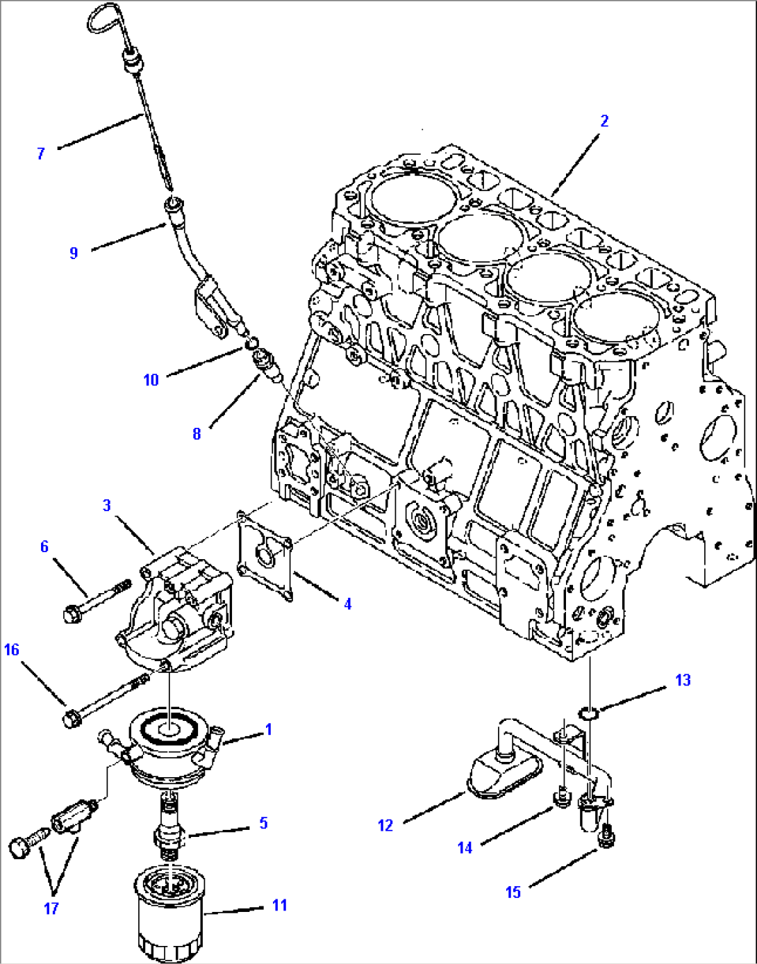 FIG. A0120-01A0 TIER I ENGINE - OIL COOLER AND FILTER, SUCTION LINE AND DIPSTICK