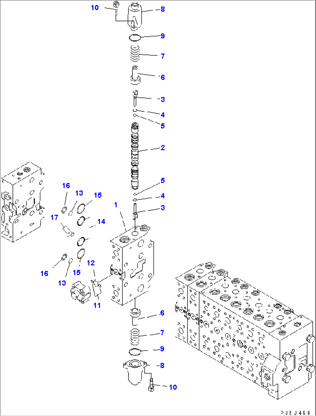 MAIN VALVE (9-SPOOL) (20/22) (FOR TWO-PIECE BOOM)