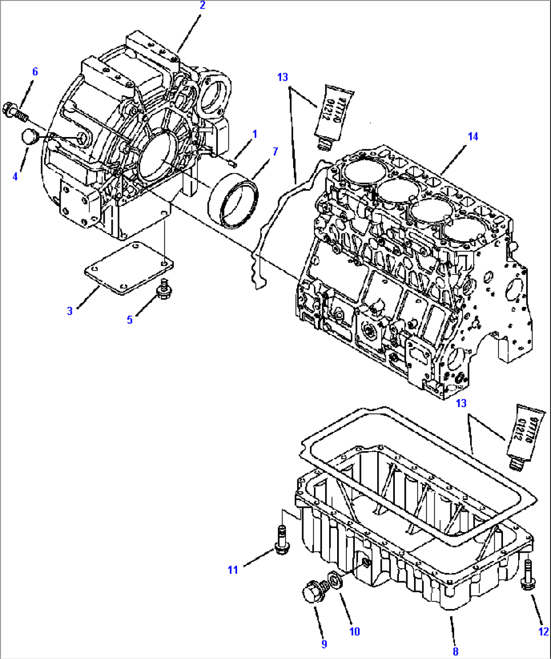 FIG. A0112-01A0 TIER I OR II ENGINE - FLYWHEEL HOUSING AND OIL PAN