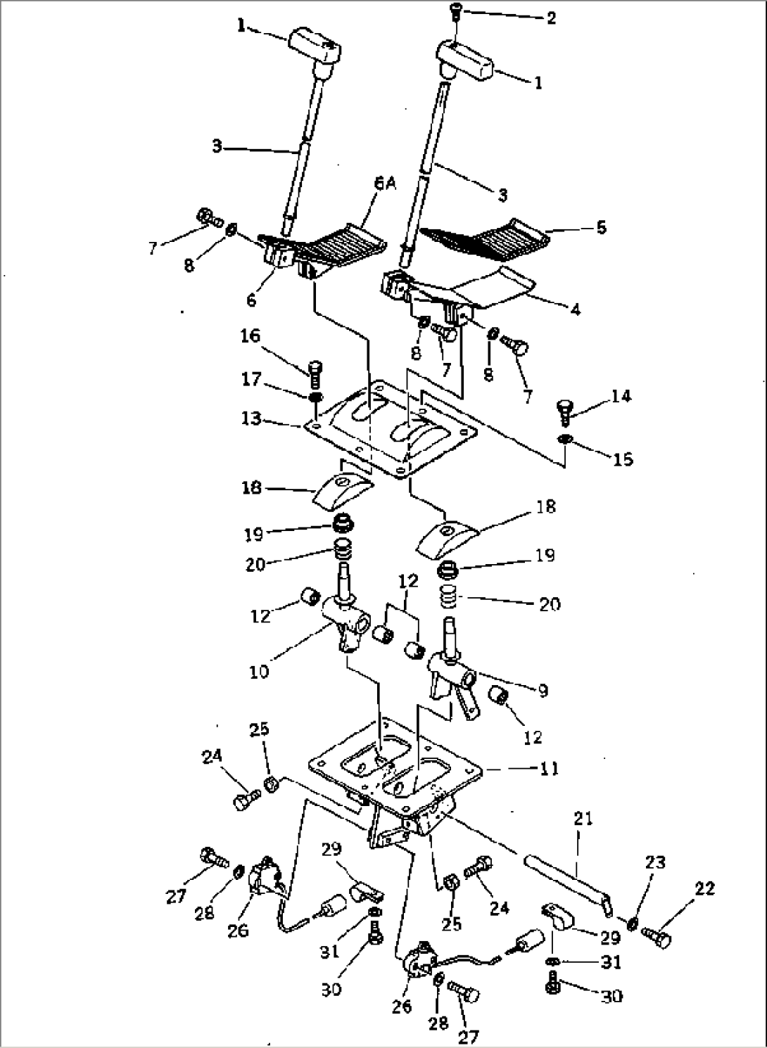 TRAVEL CONTROL LEVER AND LINKAGE (1/2) (FOR LONG LEVER CONTROL) (WITH AUTO DECELERATION)(#11037-)