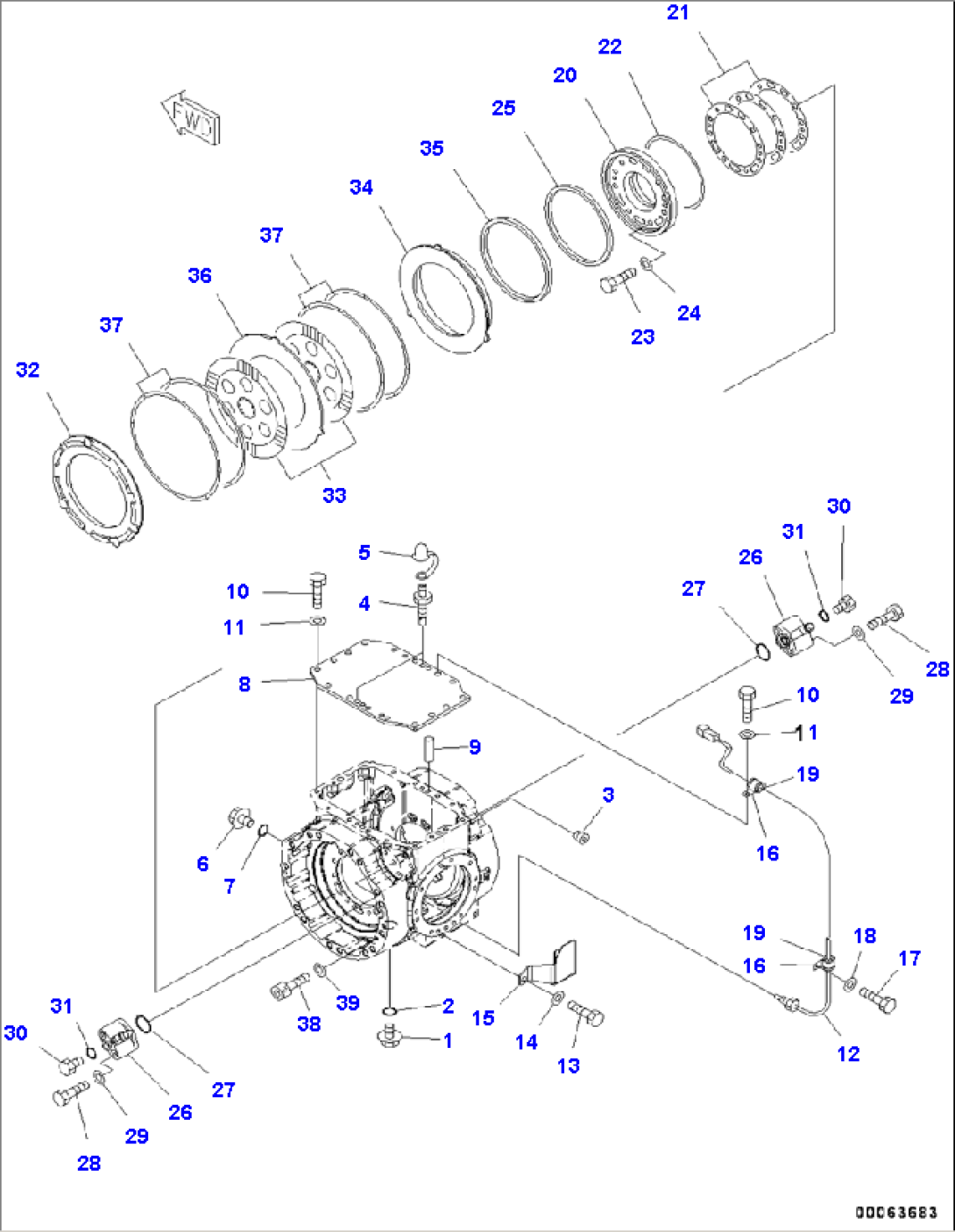 F4400-001004 FRONT AXLE COVER AND BRAKE