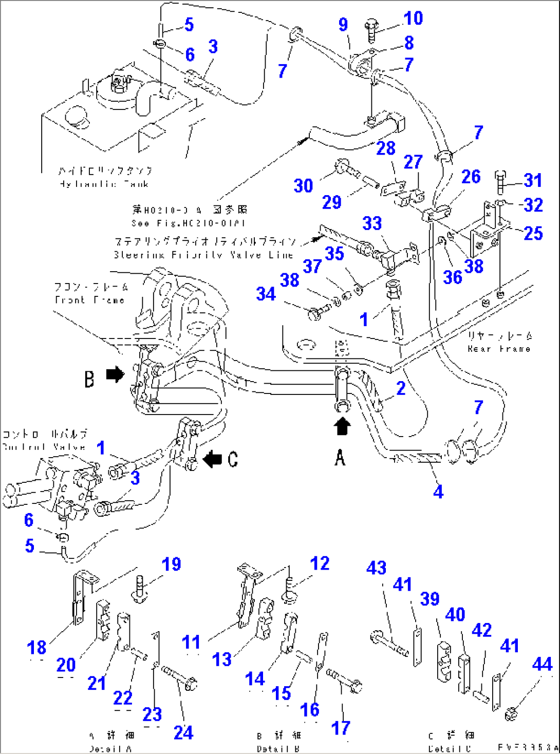 HYDRAULIC PIPING (PRIORITY VALVE TO SECURITY VALVE AND DRAIN LINE) (WITHOUT EMERGENCY STEERING)(#53098-54562)