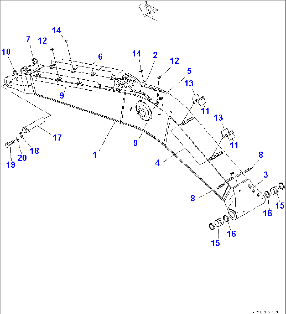 BOOM (7.6M) (BOOM AND TOP PIN) (WITH ARM DRIFT PREVENTIVE VALVE)