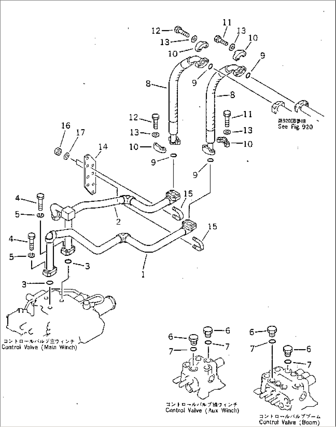 HYDRAULIC PIPING (WINCH MOTOR LINE) (1/4) (EXCEPT JAPAN)