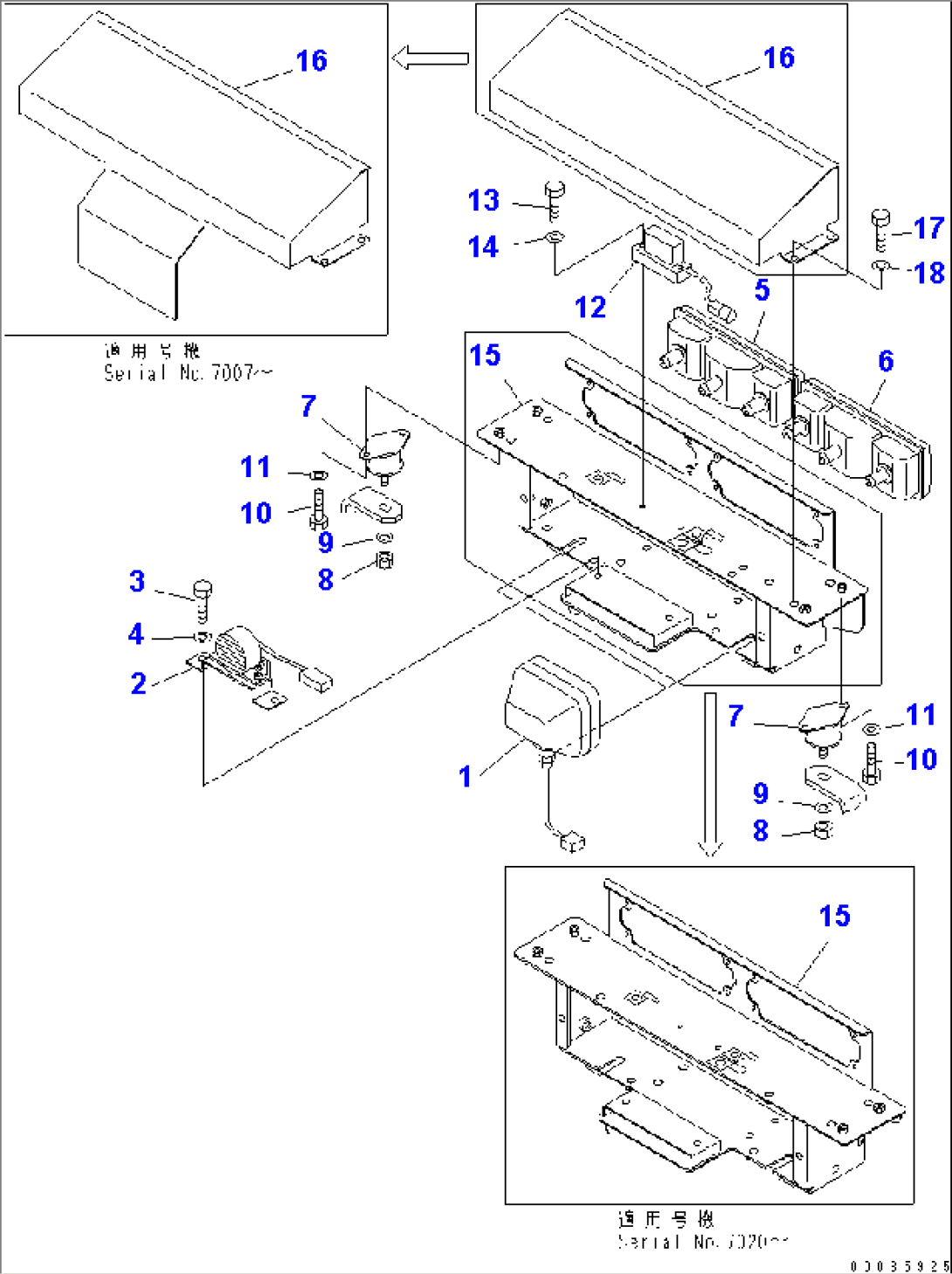 REAR LAMP¤ BACK-UP ALARM AND INCLINATION SENSOR (FOR REAR VIEW TV MONITOR)(#7001-)