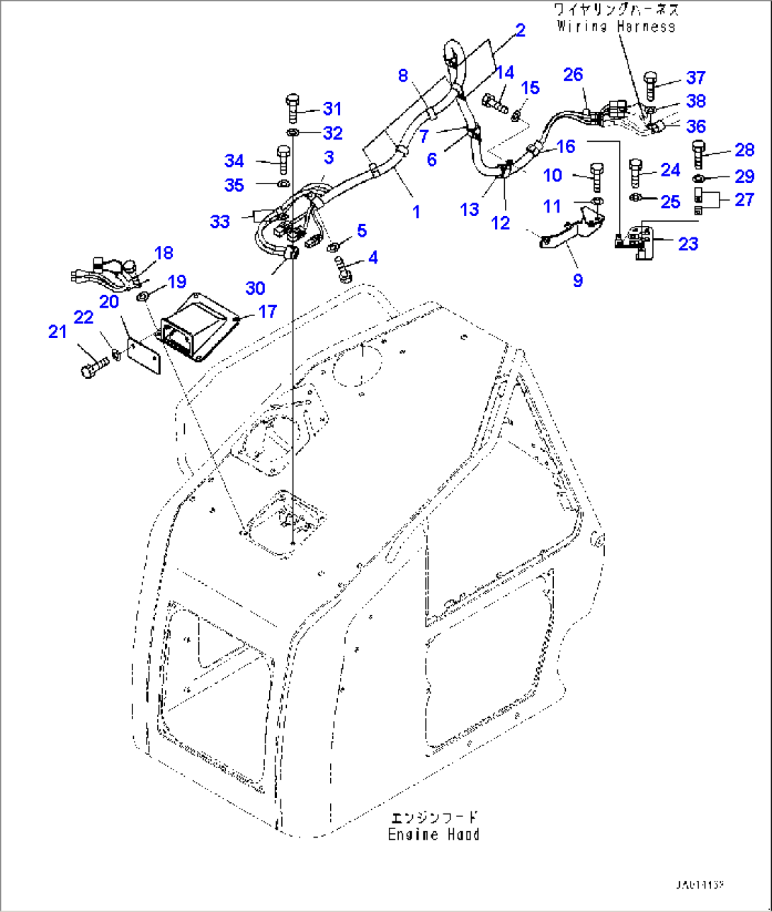 Engine Hood, Wiring Harness and Bracket (#30619-)