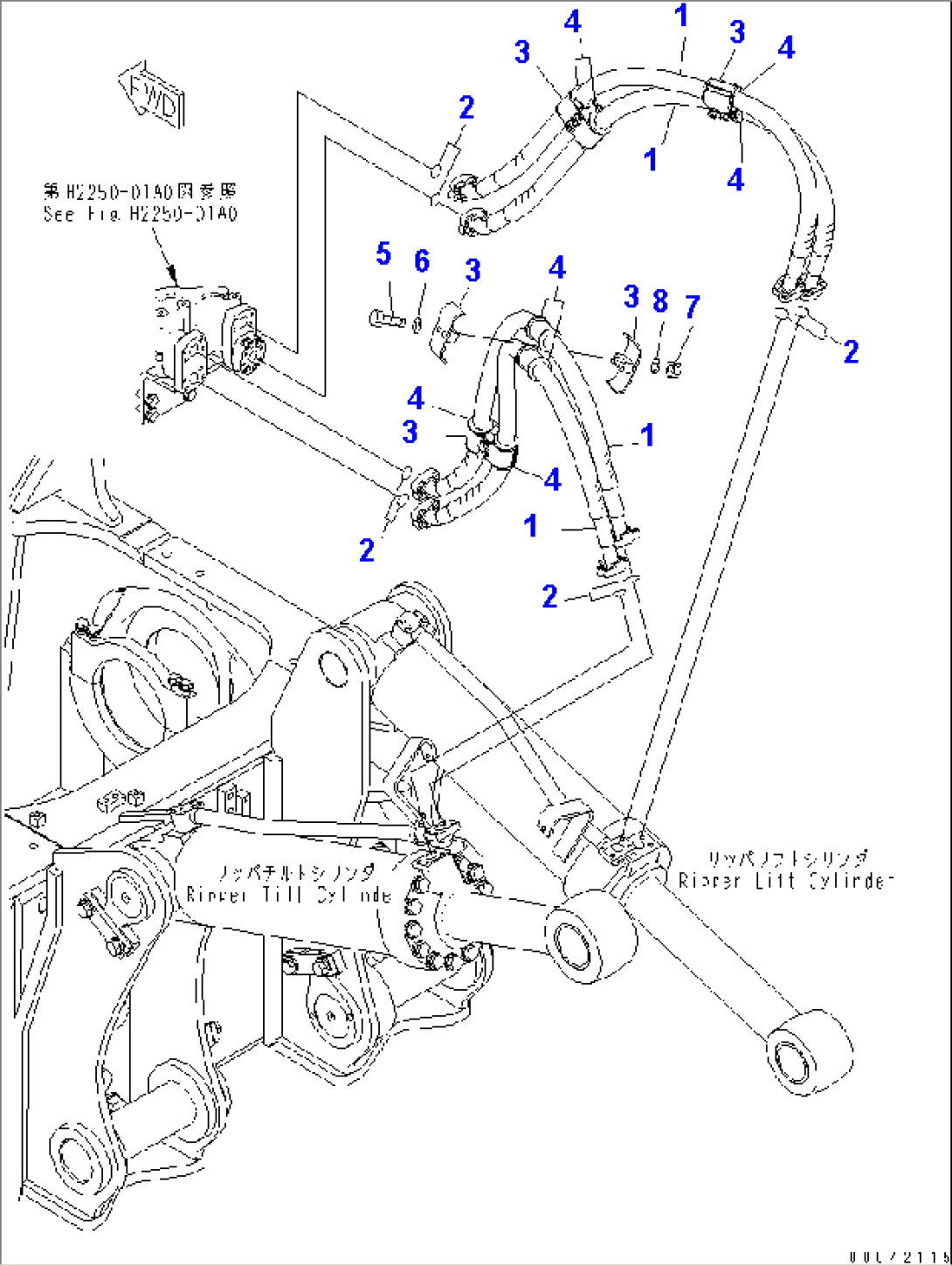 RIPPER CYLINDER PIPING (FOR VARIABLE TYPE RIPPER)(#80001-)