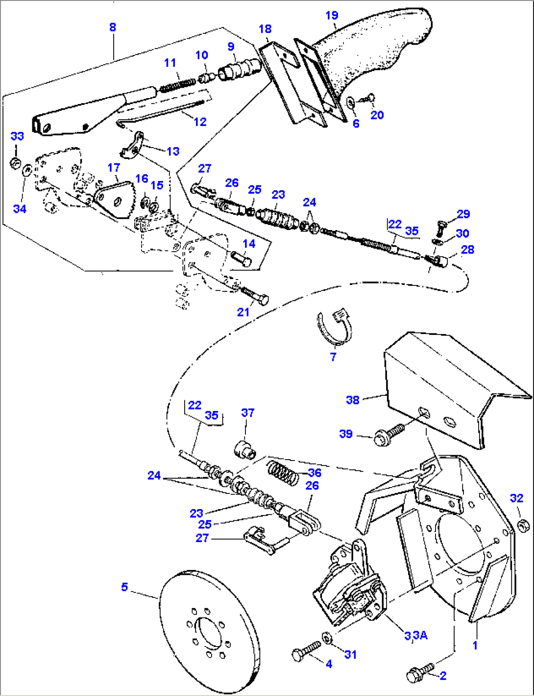 HAND BRAKE AND OPERATING ASSEMBLY