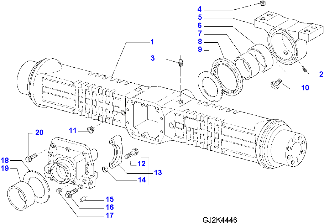 REAR AXLE, HOUSING AND RELATED PARTS, AXLE WITH 100% DIFF. LOCK
