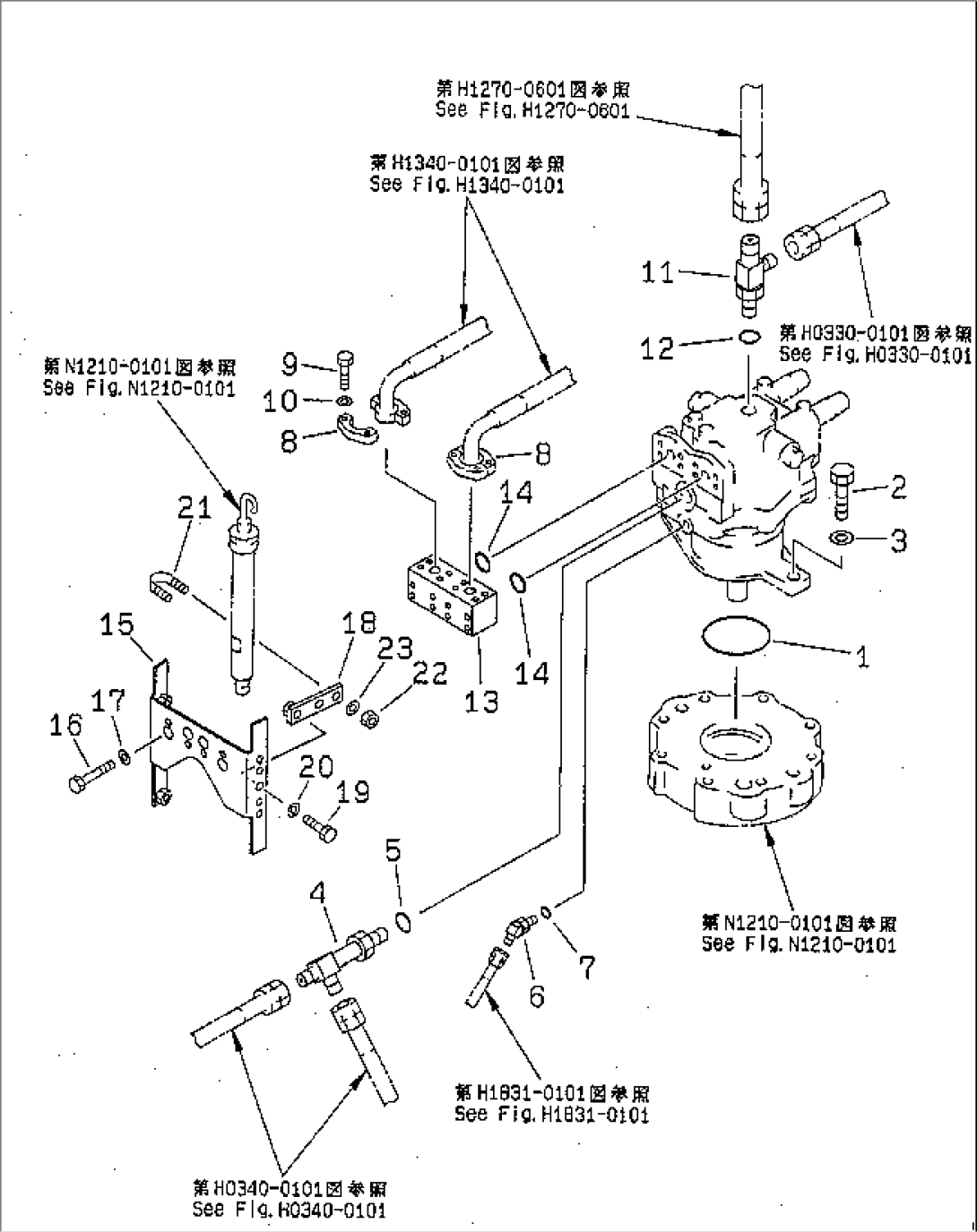 SWING MOTOR (CONNECTING PARTS) (FOR ADDITIONAL PIPING) (1 ACTUATOR)(#30001-30499)
