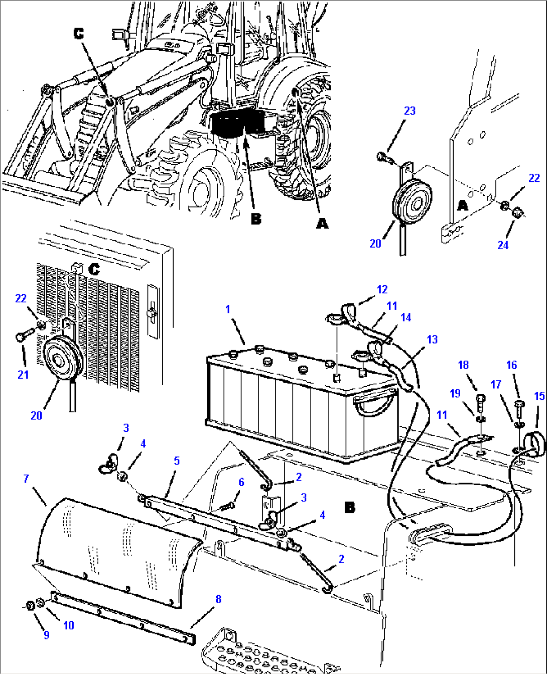 FIG. E1501-01A4 ELECTRICAL SYSTEM - BATTERY AND HORNS