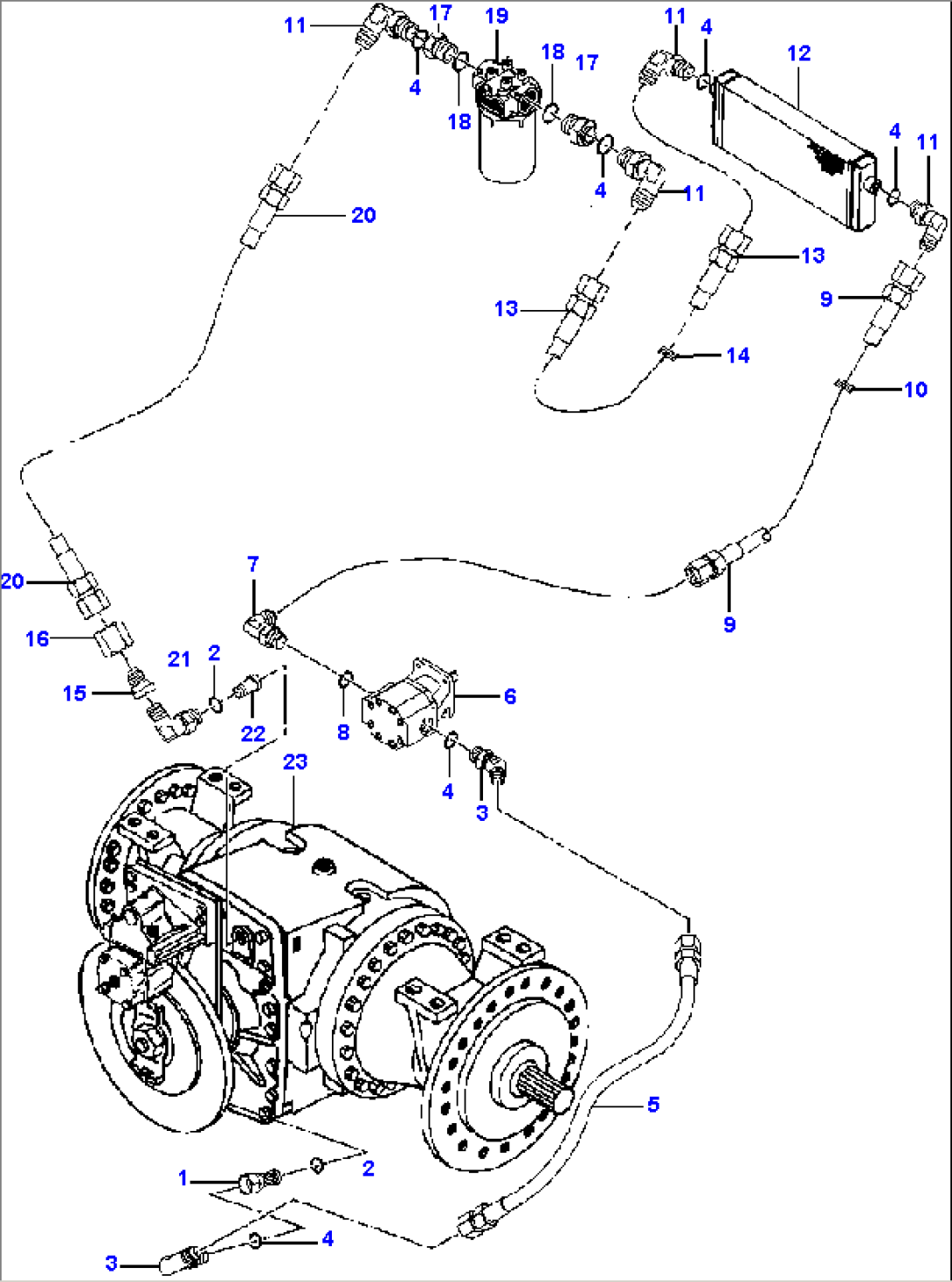 FIG. H5110-01A23 DIFFERENTIAL OIL COOLER LINES - S/N 202724 AND UP