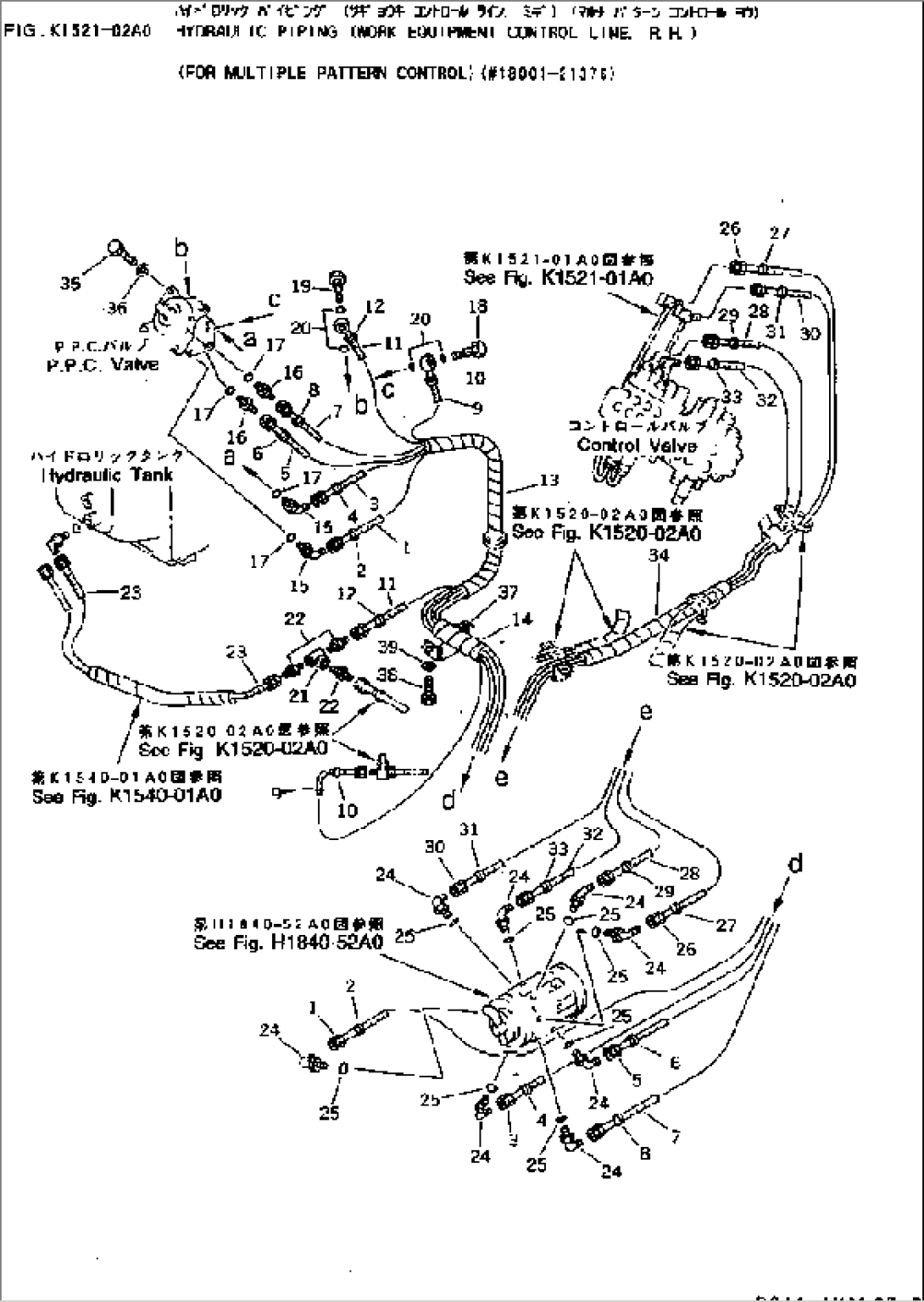 HYDRAULIC PIPING (WORK EQUIPMENT CONTROL LINE¤ R.H.) (FOR MULTIPLE PATTERN CONTROL)(#18001-21874)