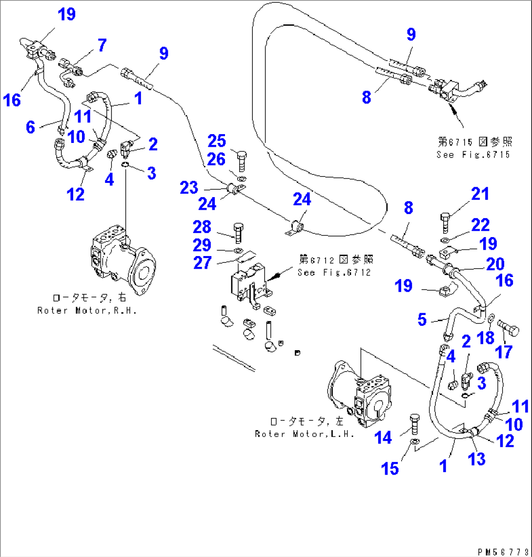 HYDRAULIC PIPING (ROTOR MOTOR REVOLUTION LINE) (12/13) (DRAIN LINE¤ ROTOR CASE)
