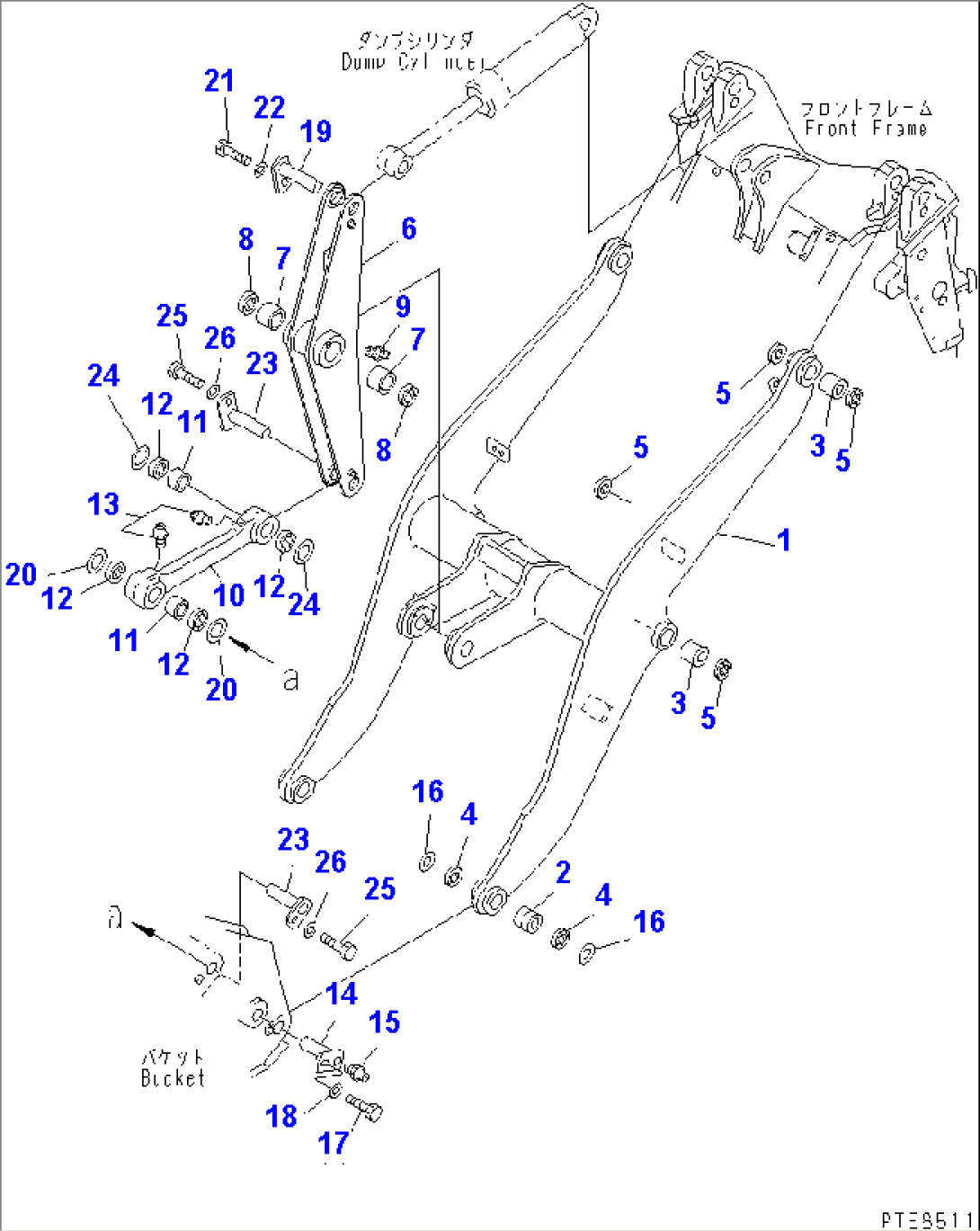 LIFT ARM AND BELLCRANK (WITH 3-SPOOL CONTROL VALVE)