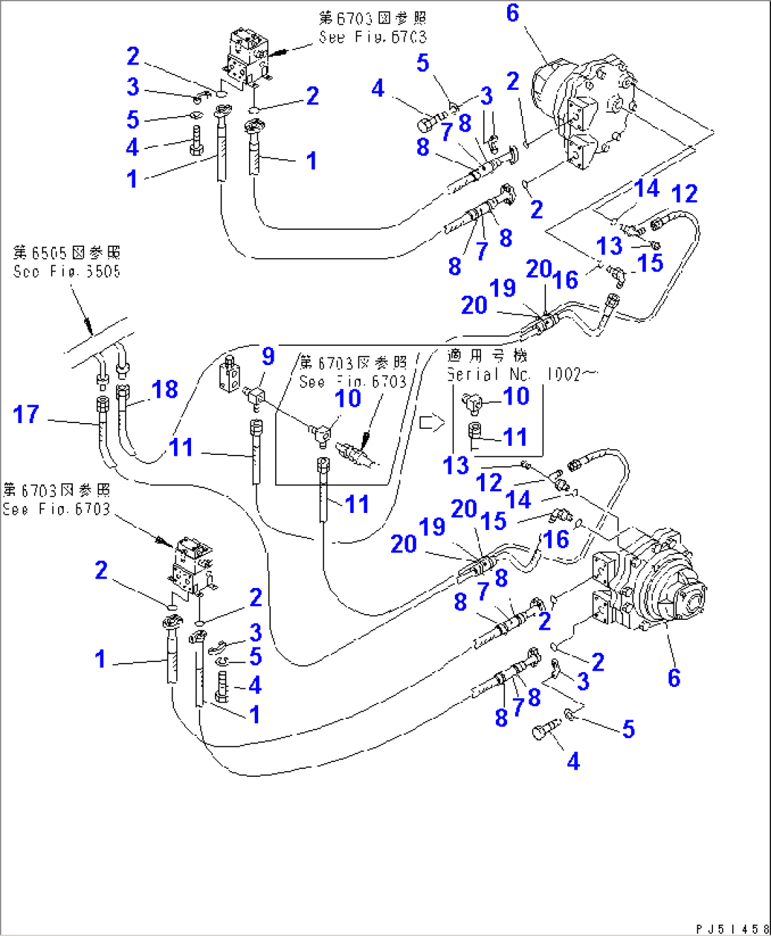 HYDRAULIC PIPING (TRAVEL MOTOR LINE) (4/4)(#11001-11002)