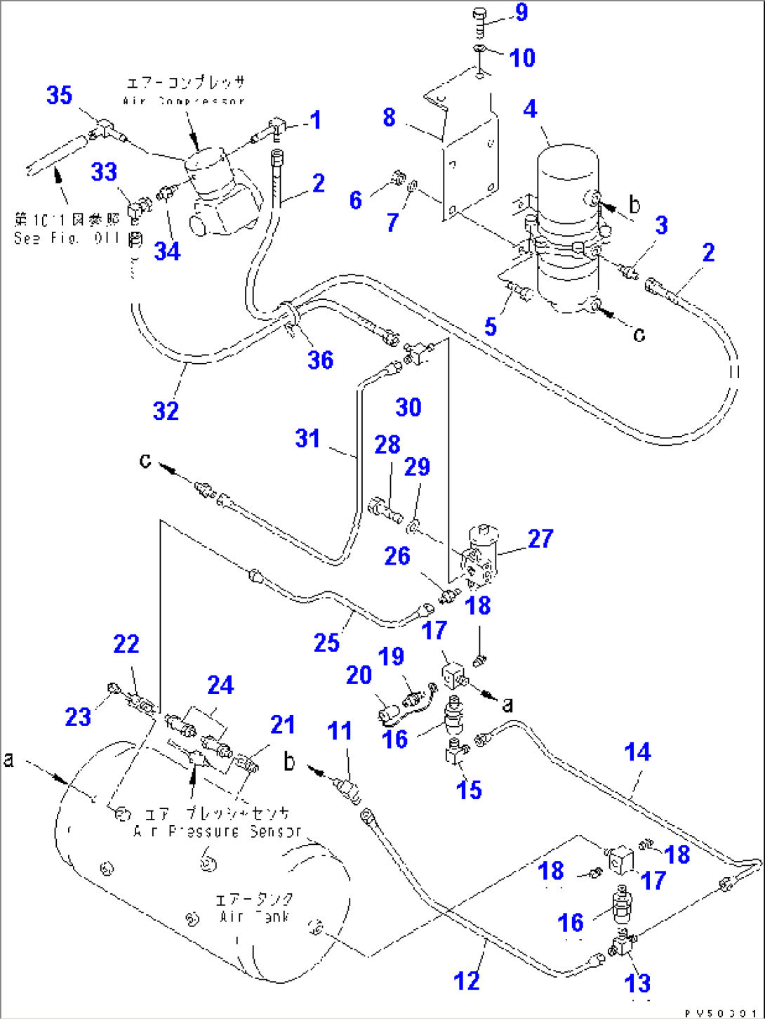 BRAKE PIPING (1/4) (AIR COMPRESSOR TO AIR TANK TO GOVERNOR) (WITH AIR DRYER)