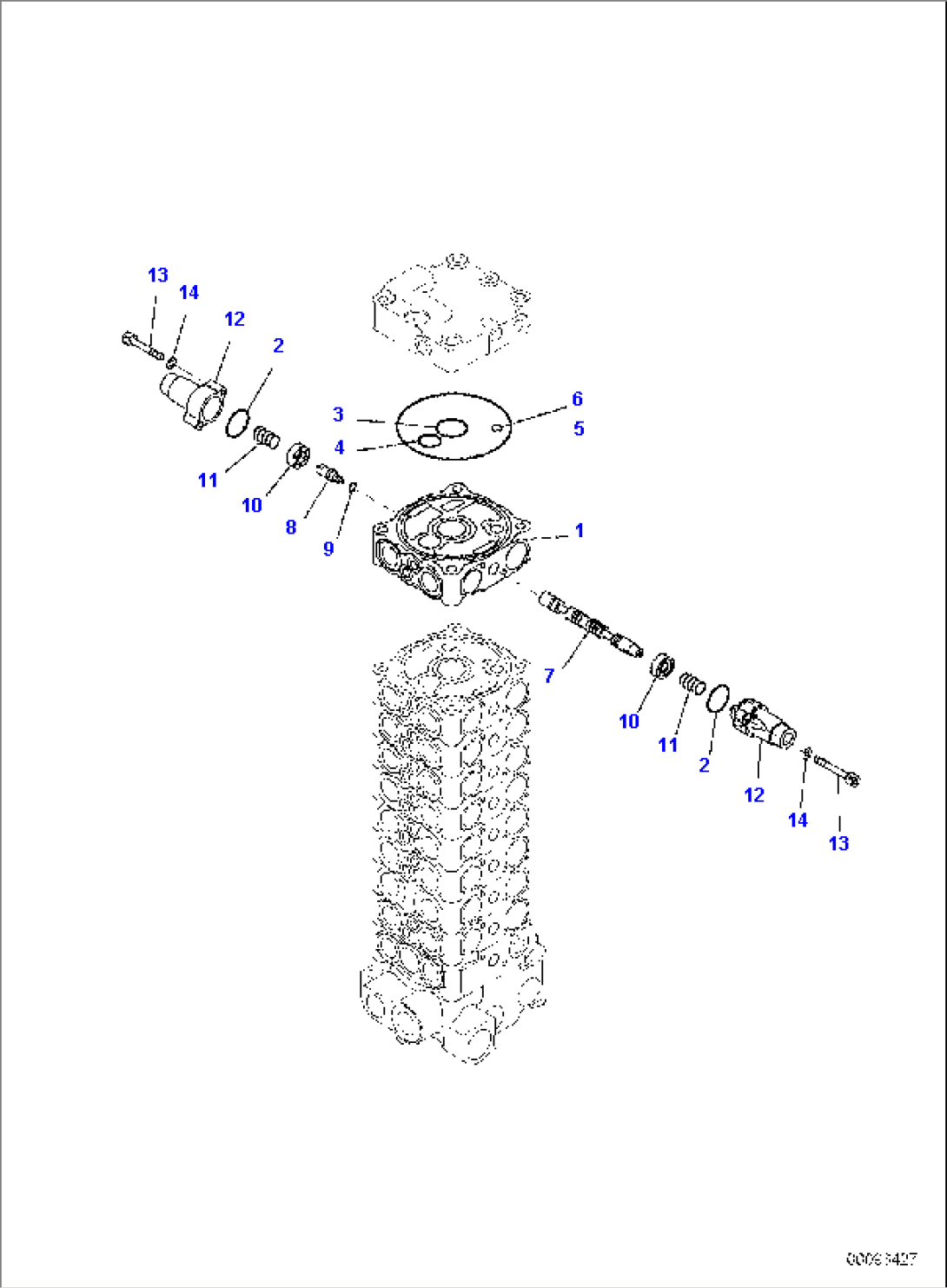 MAIN CONTROL VALVE, FOR MACHINE WITH 2-PIECE BOOM, INNER PARTS (12/15)