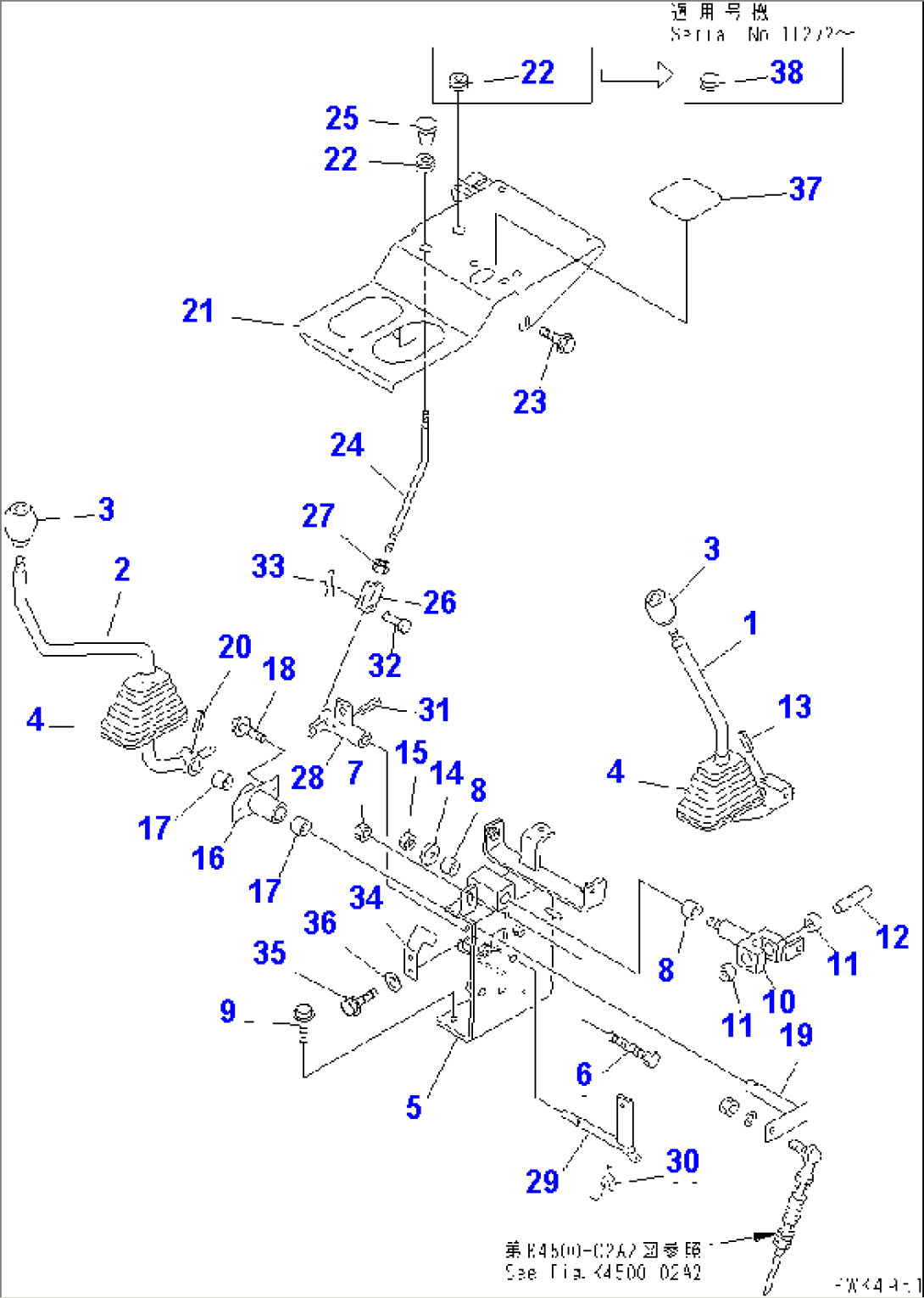 WORK EQUIPMENT CONTROL LEVER AND LINKAGE (1/2) (WITH FRONT ATTACHMENT)
